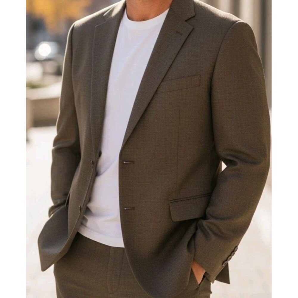 Vintage Ralph Lauren Herringbone Wool Silk Blazer 50L Gray Tailored Quiet Luxury